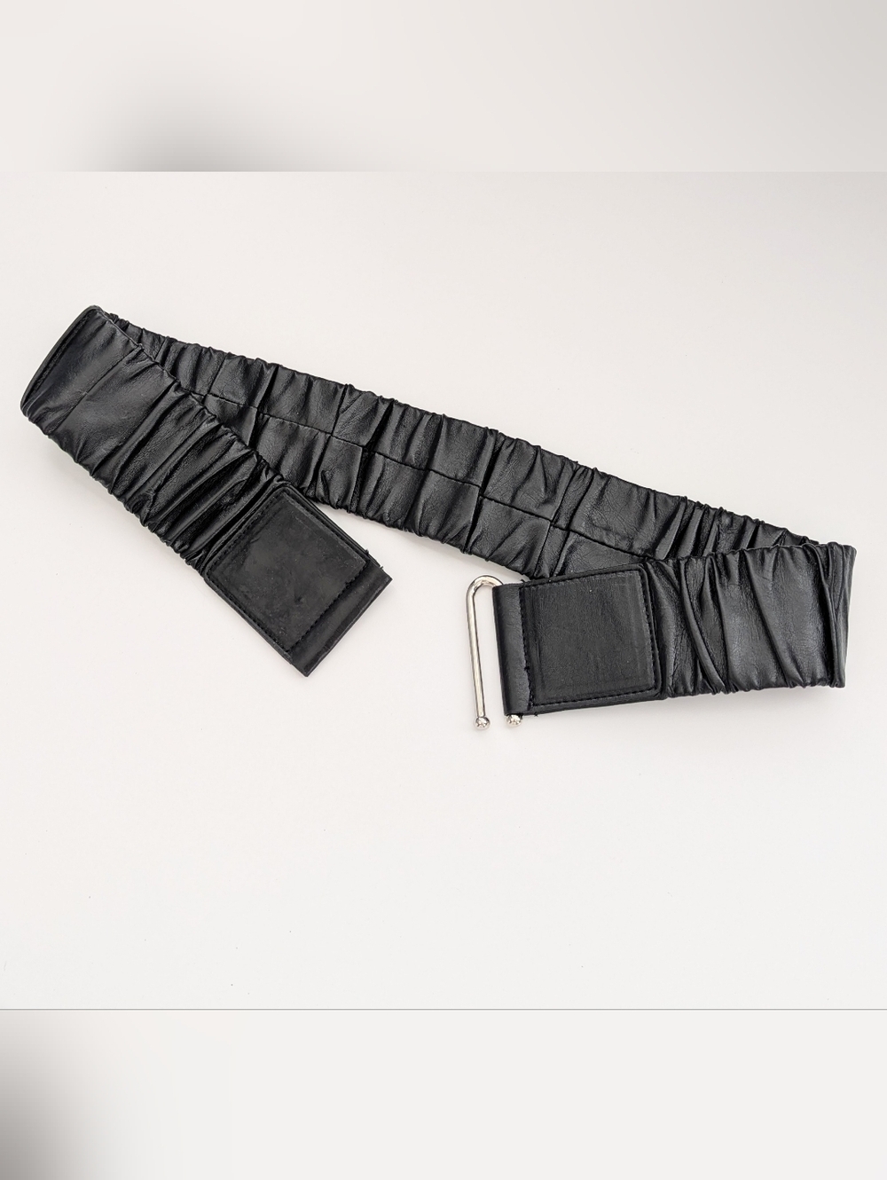 Women's Black Ruched Elastic Waist/Stretch Belt with Silver Hook Closure